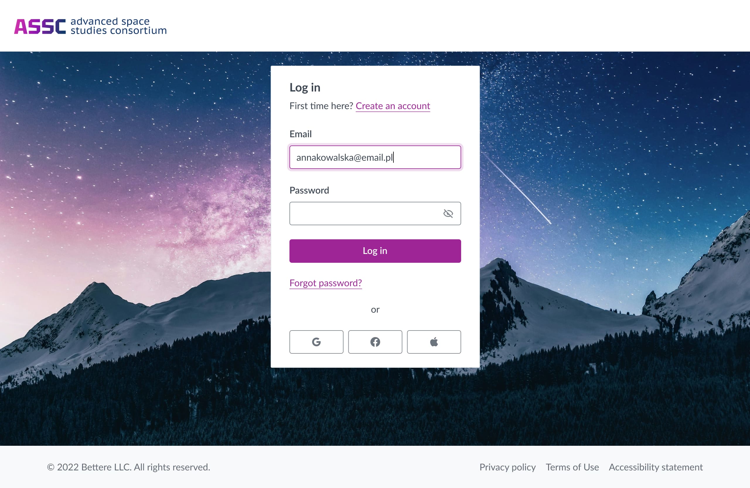 Branded login page for a fictional space research organization