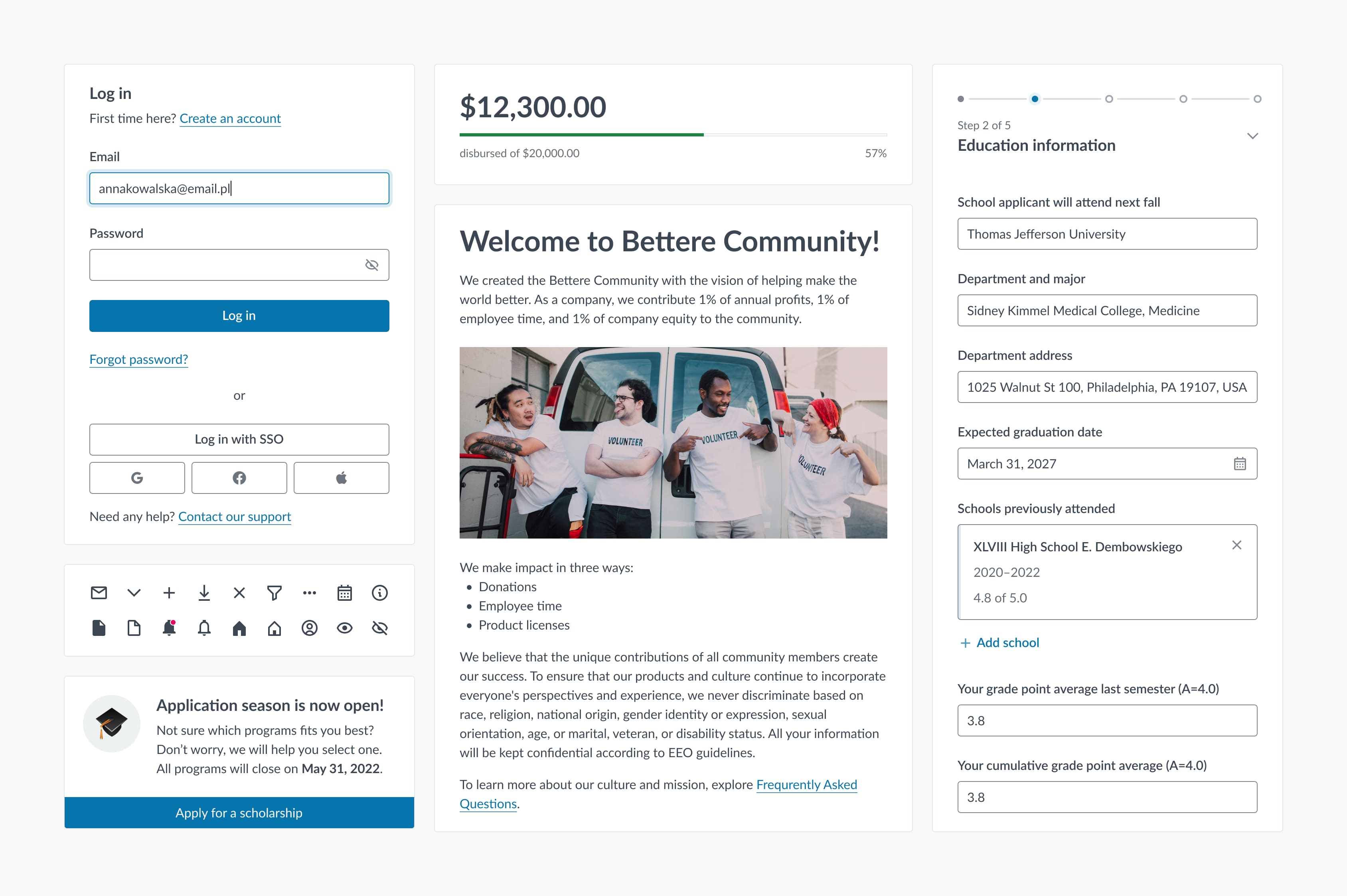 UI components for the grant management system