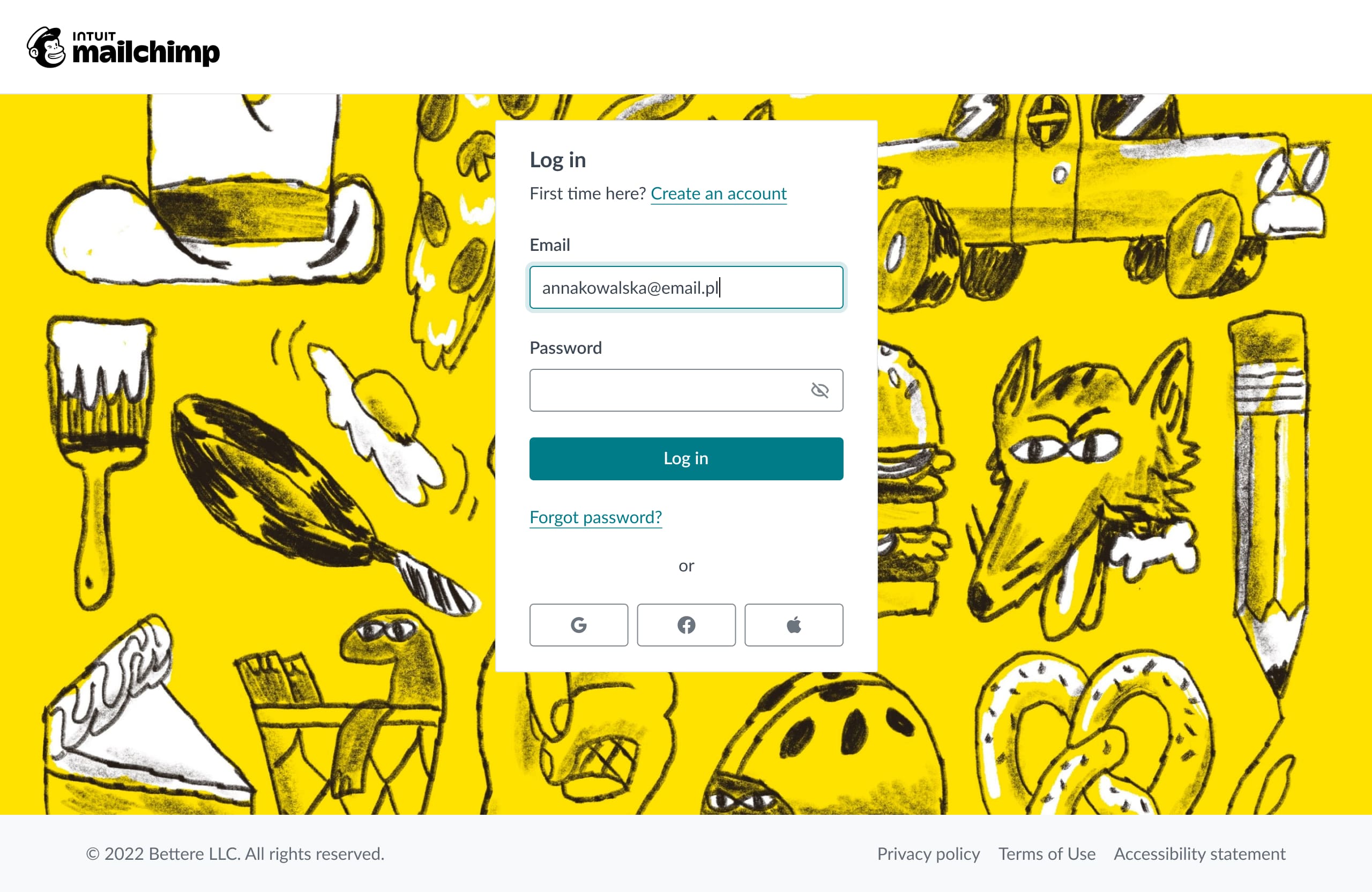 Login page of the applicant portal, a fictional theme for Mailchimp